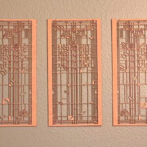 Arts & Crafts Architectural Wood Panels | Waterlilies | Triptych | Art Glass Sketch | Frank Lloyd Wright | Wall Art | 32" x 19" x .125"