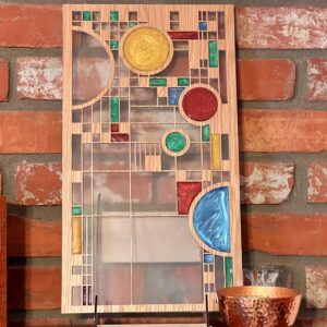 Coonley Playhouse Inspired Wood Wall Hanging: Translucent Resin Mission Style